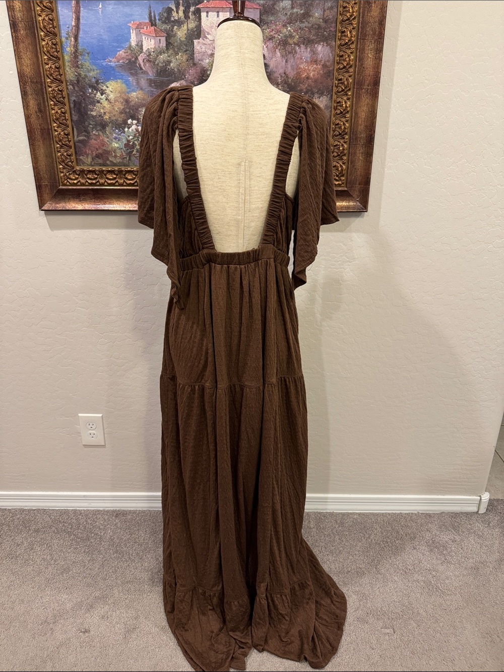 NWT Free People Brown V-Neck Tiered Maxi Dress - Picture 2 of 3